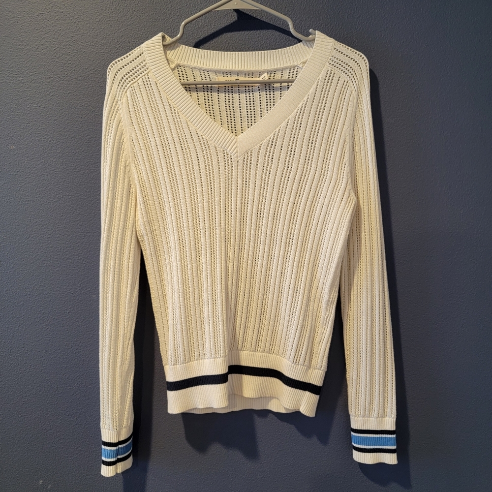 Tory Sport White V-neck Plunge Knit Sweater Women's P/S